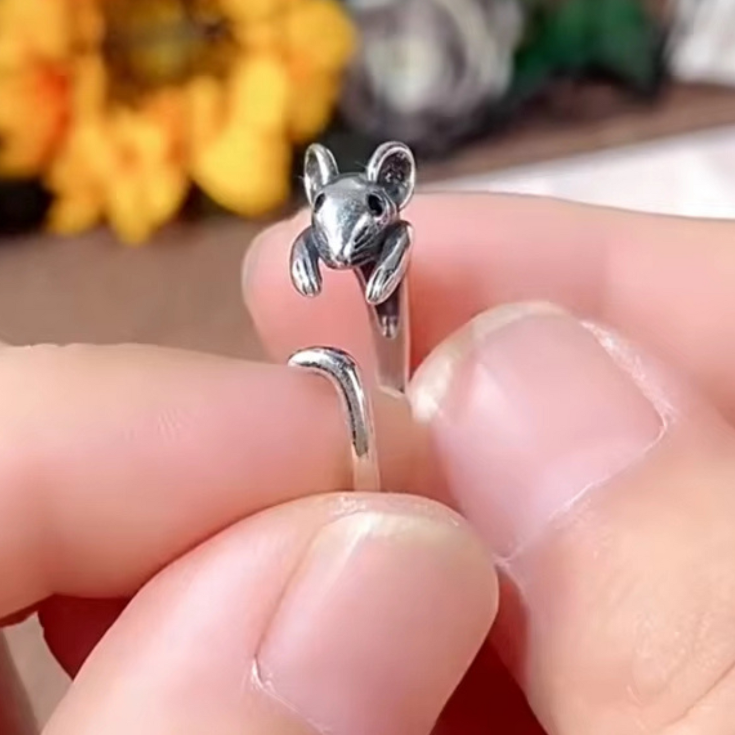 Adjustable Mouse Ring in Antique Silver or Gold
