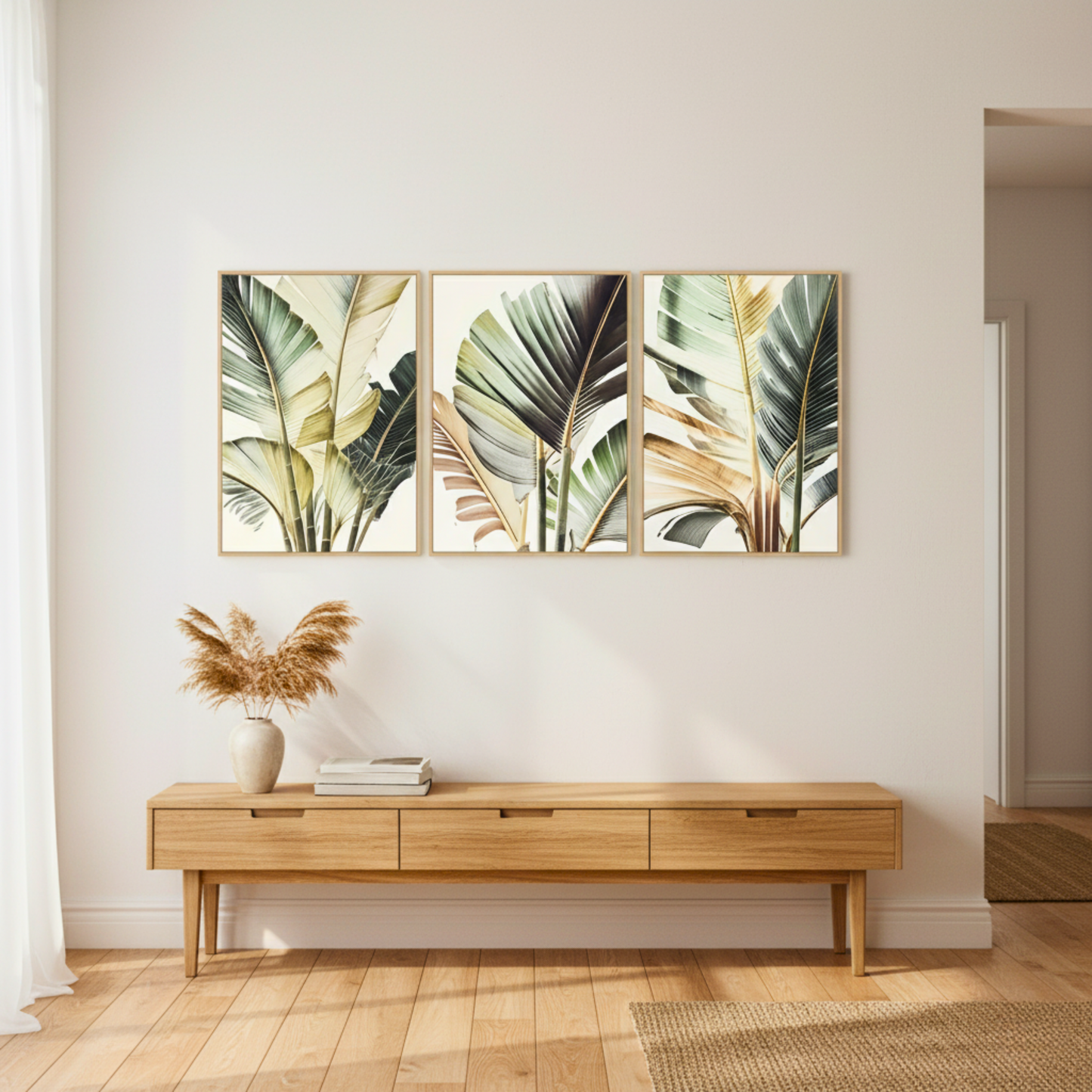 Tropical Palm Leaf Canvas Wall Art – Modern 3-Piece Botanical Print Set