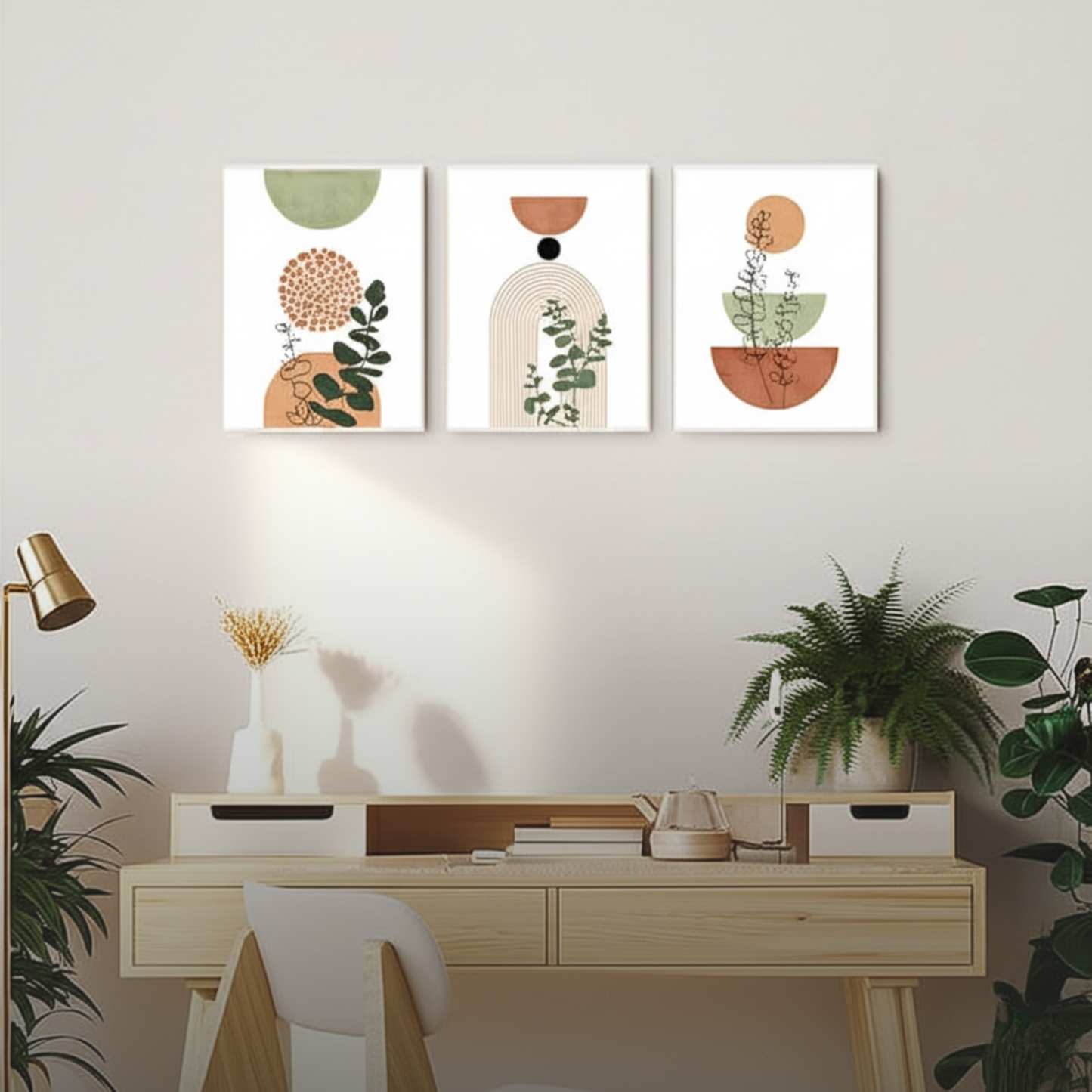 Botanical Scandi Canvas Trio - 3-Piece Boho Botanical Canvas Set
