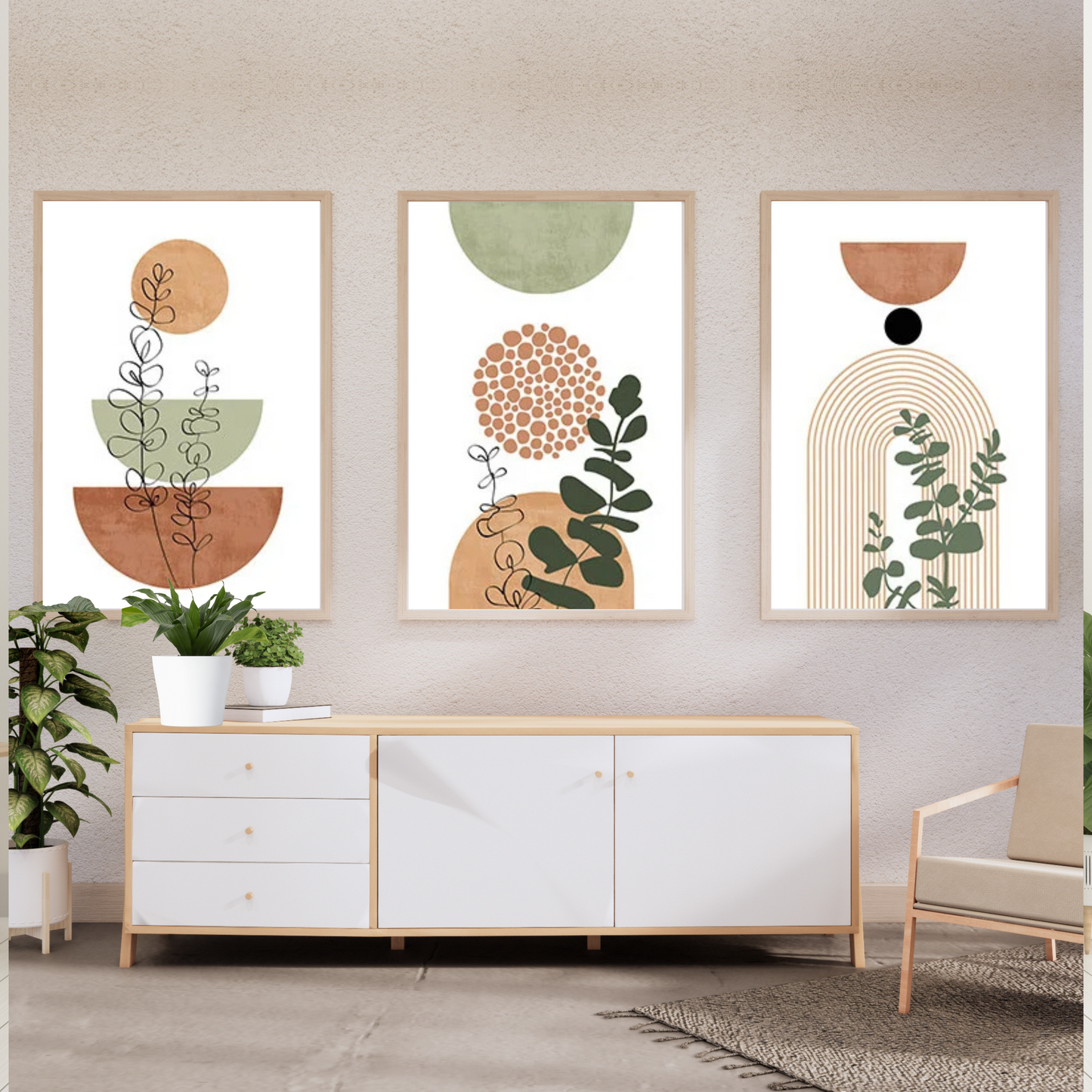 Botanical Scandi Canvas Trio - 3-Piece Boho Botanical Canvas Set