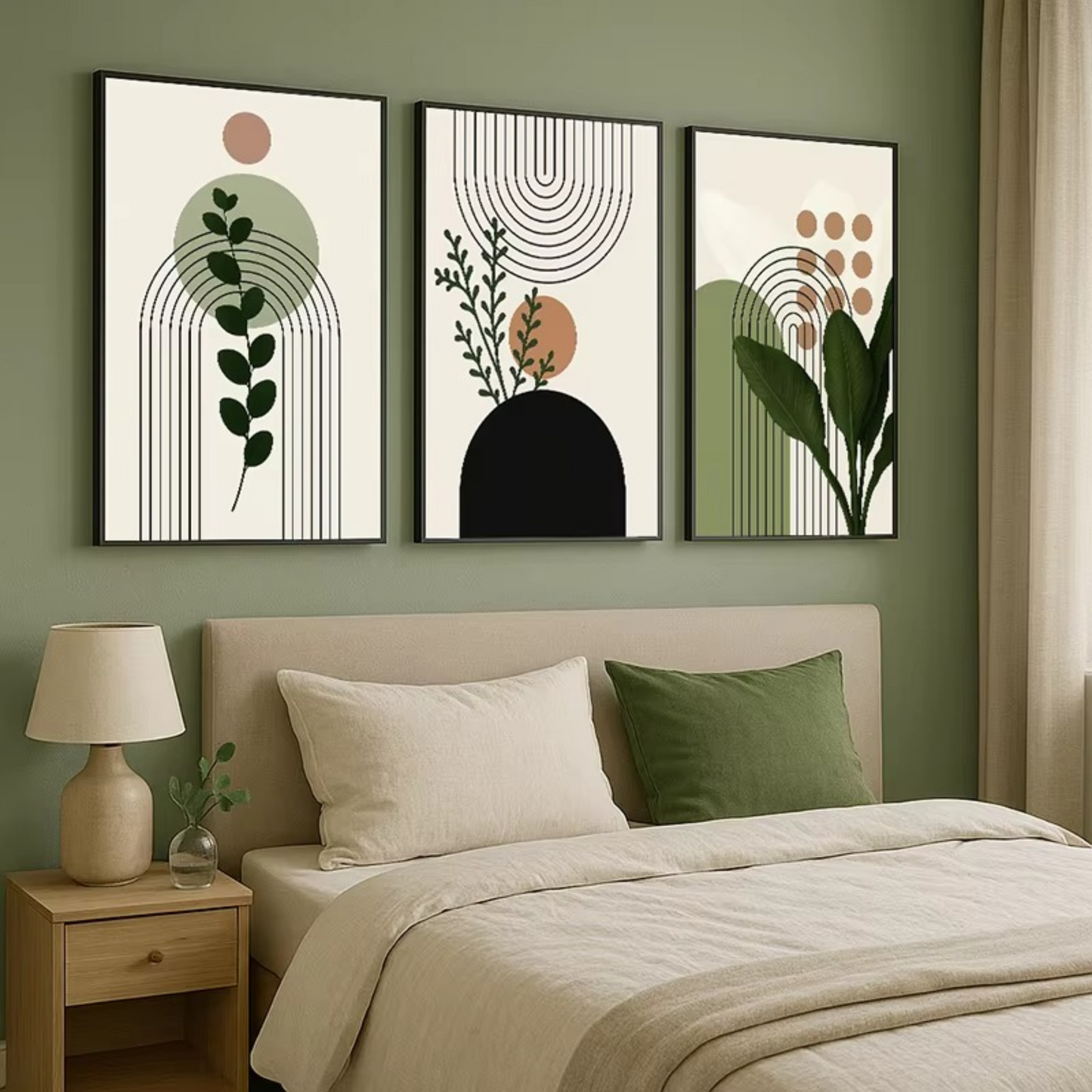 Three-Piece Botanical Canvas Set – Earthy Green Tones to Refresh Your Home