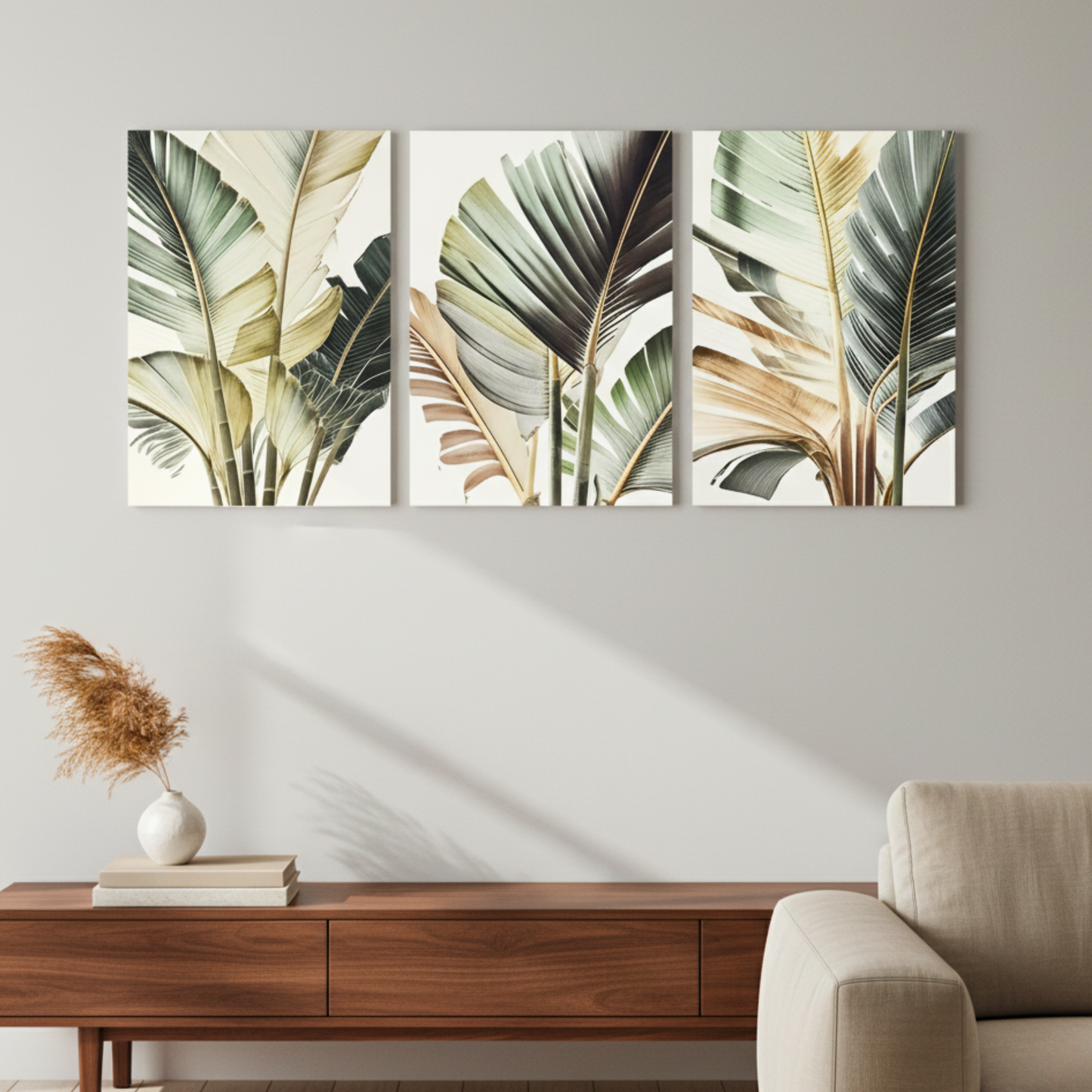 Tropical Palm Leaf Canvas Wall Art – Modern 3-Piece Botanical Print Set