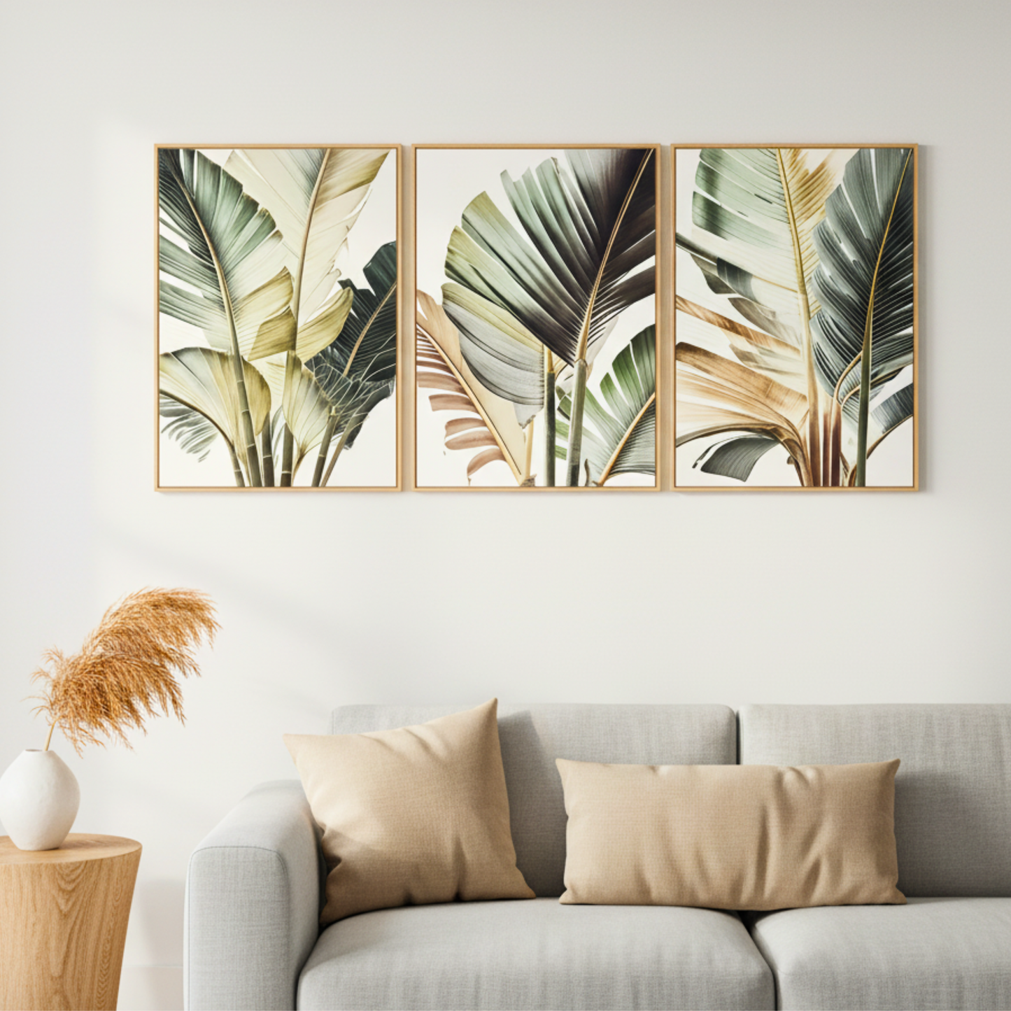 Tropical Palm Leaf Canvas Wall Art – Modern 3-Piece Botanical Print Set