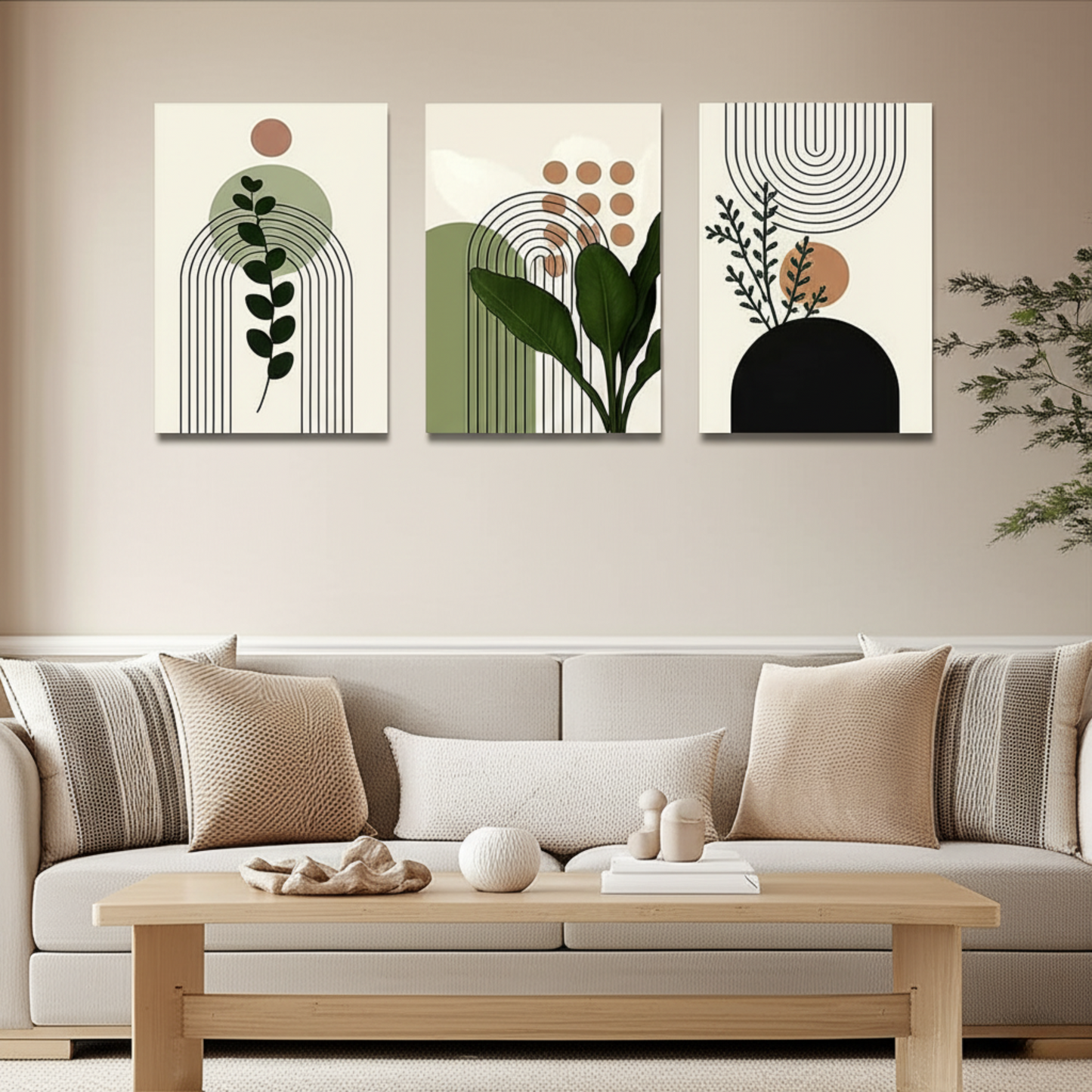 Three-Piece Botanical Canvas Set – Earthy Green Tones to Refresh Your Home