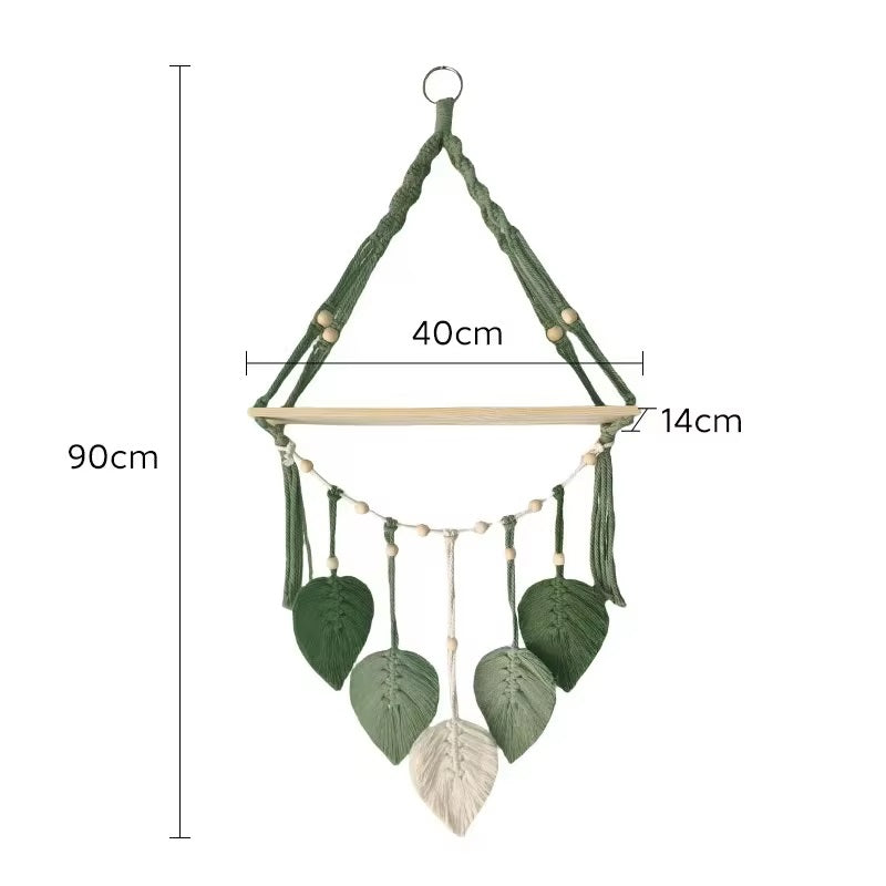 Boho Leaf Macrame Hanging Shelf