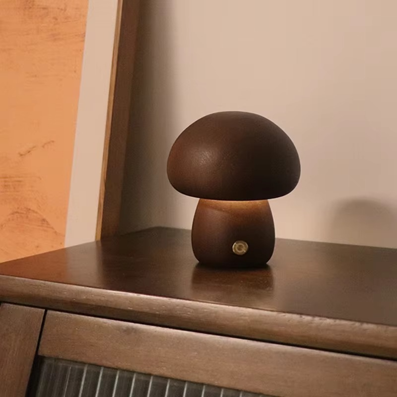 Wooden Mushroom Night Light β Soft Glow Bedside Lamp with Natural Style