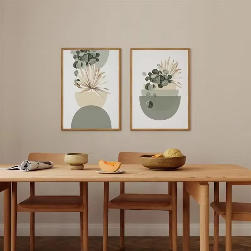 Pastel Botanical Wall Art Set – Light Green & Tan Leaf Trio for Calm Interiors - 3 Canvas Set