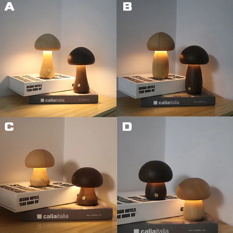 Wooden Mushroom Night Light β Soft Glow Bedside Lamp with Natural Style