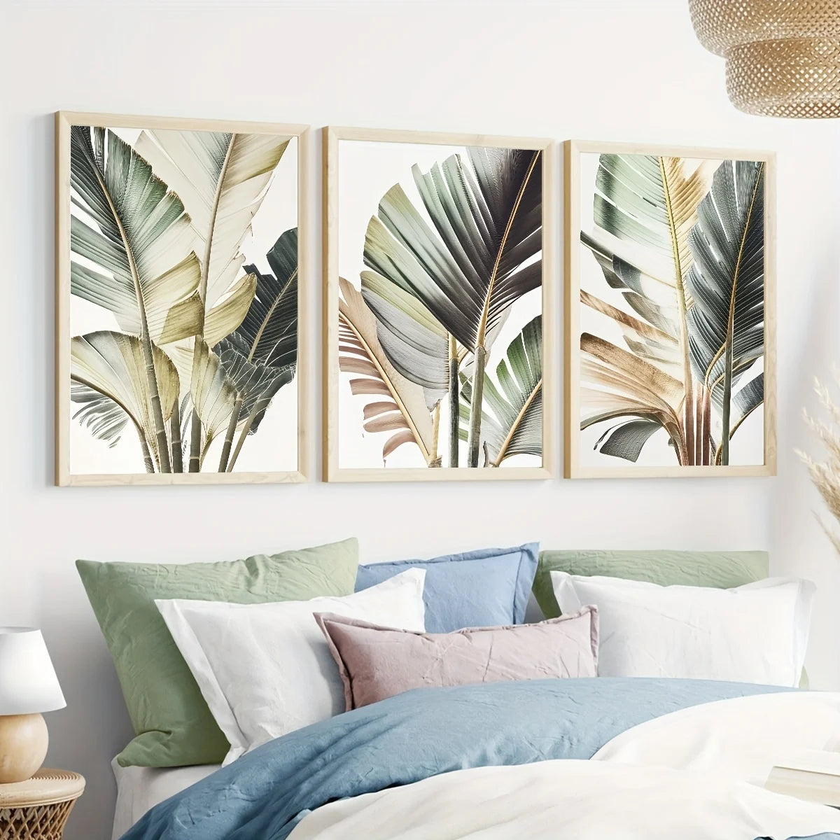 Tropical Palm Leaf Canvas Wall Art – Modern 3-Piece Botanical Print Set