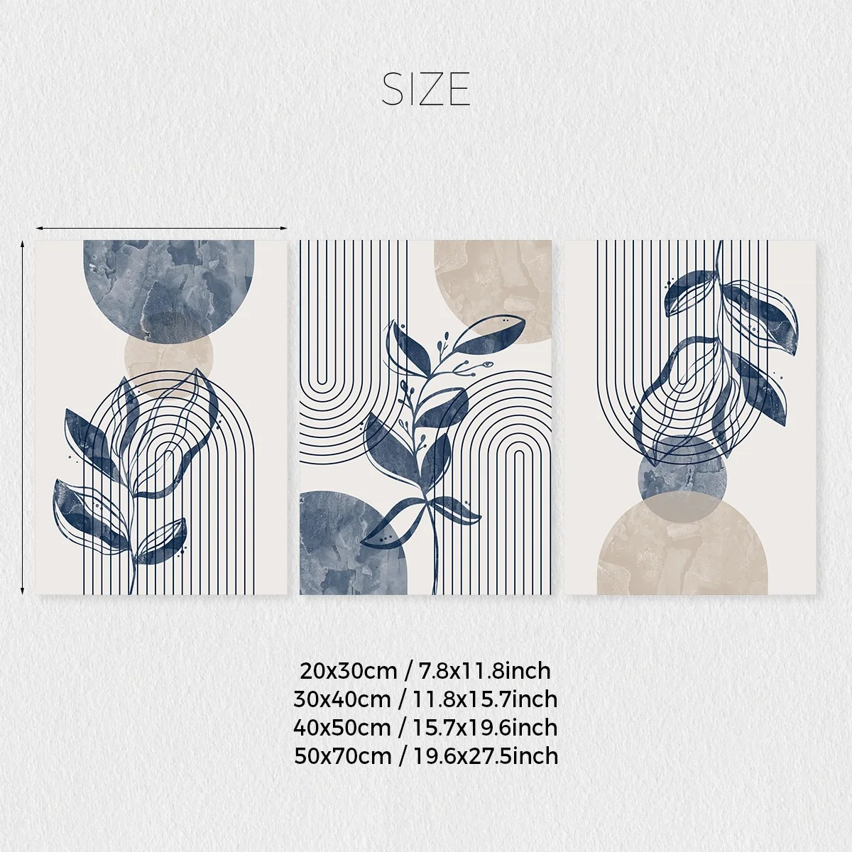 Geometric Leaf Line Art Trio β Blue & Beige Minimalist Canvas Set - 3 Canvas Set