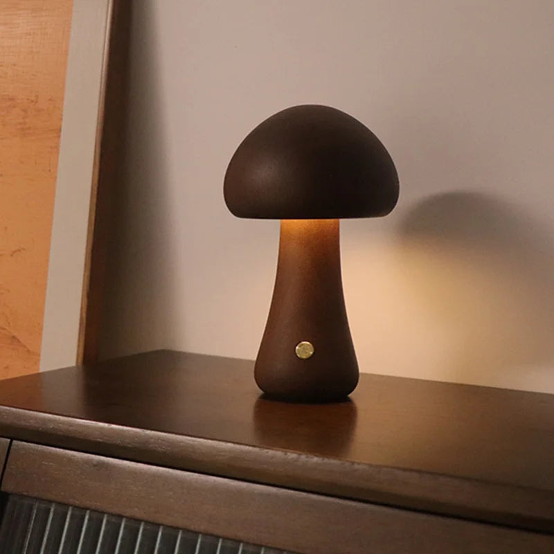 Wooden Mushroom Night Light β Soft Glow Bedside Lamp with Natural Style