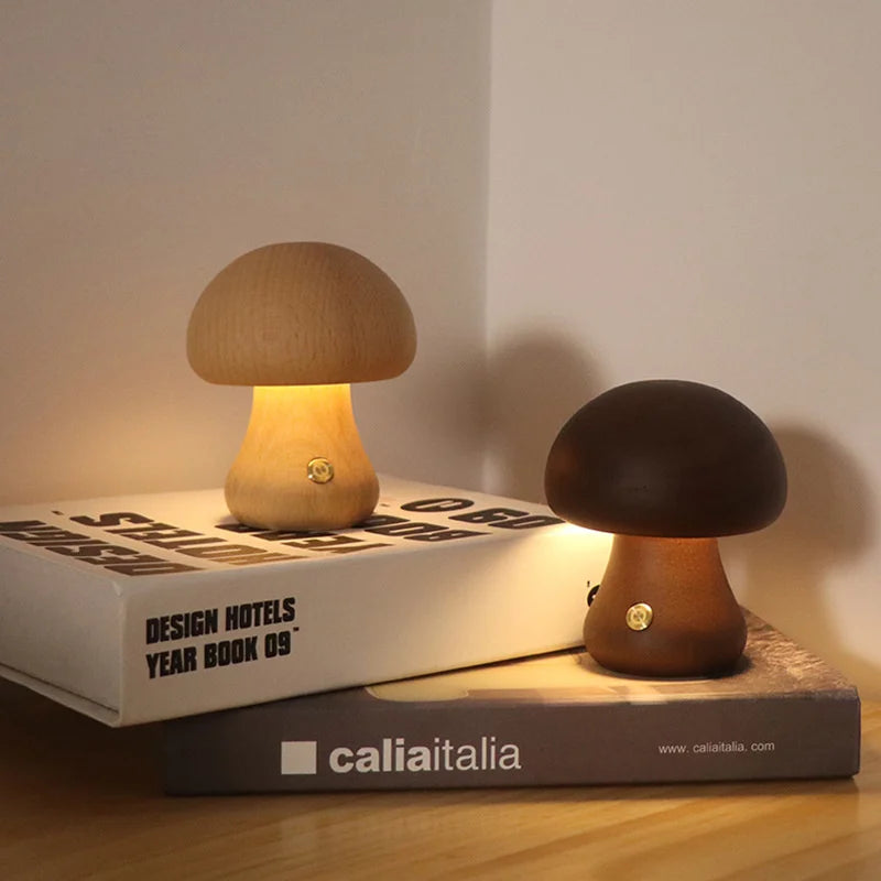 Wooden Mushroom Night Light β Soft Glow Bedside Lamp with Natural Style