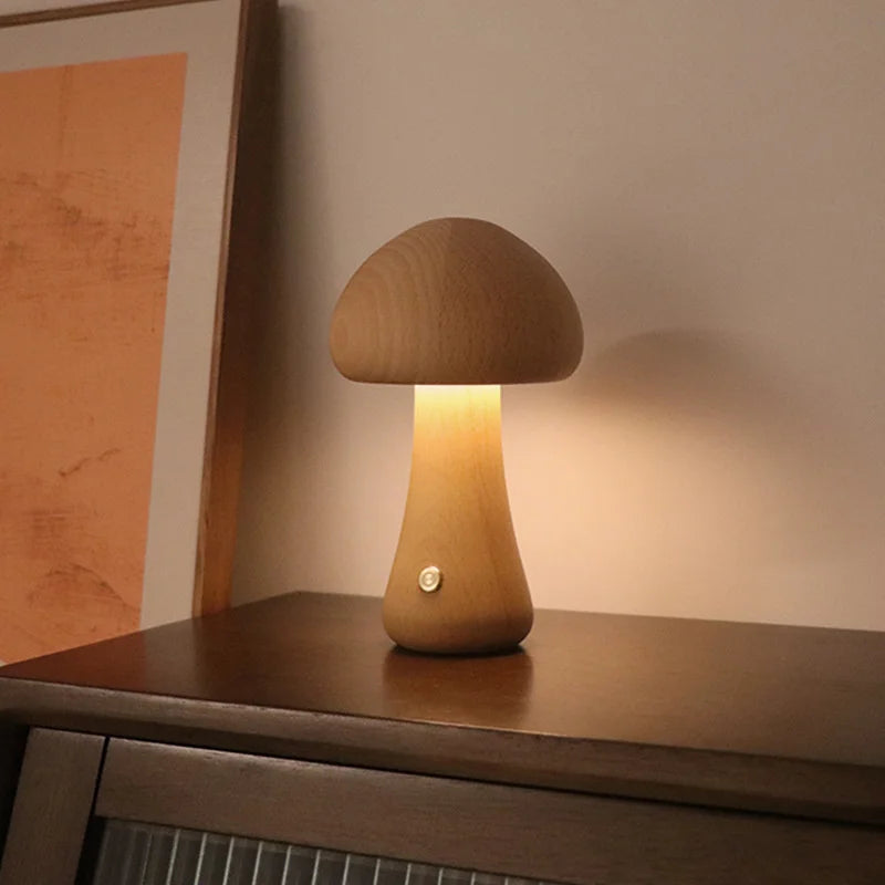 Wooden Mushroom Night Light β Soft Glow Bedside Lamp with Natural Style