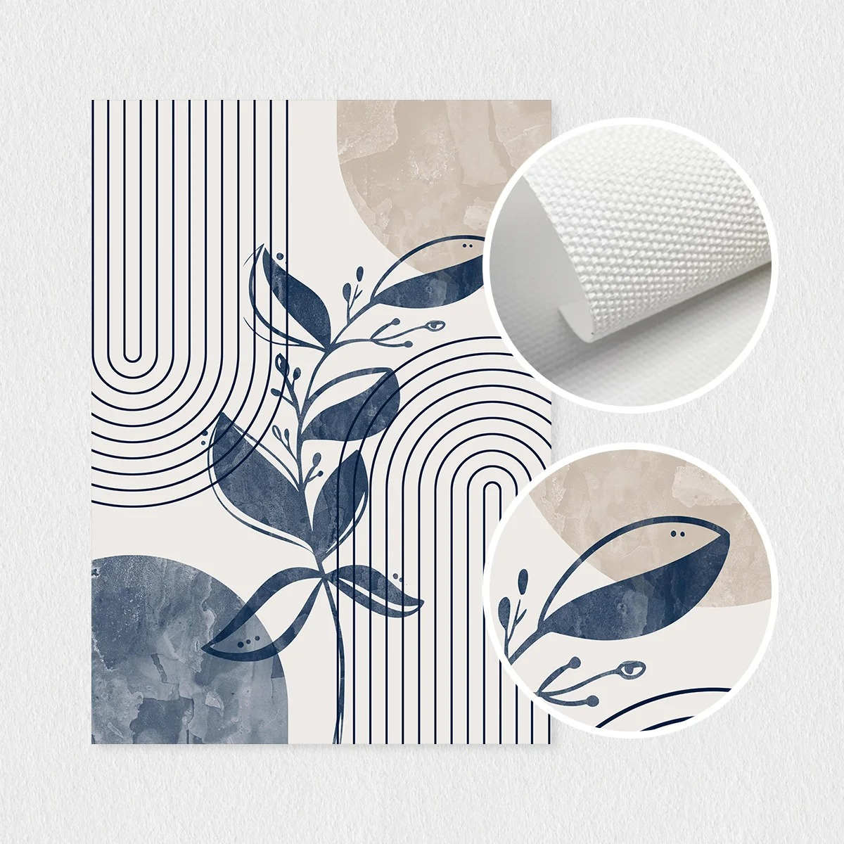 Geometric Leaf Line Art Trio β Blue & Beige Minimalist Canvas Set - 3 Canvas Set