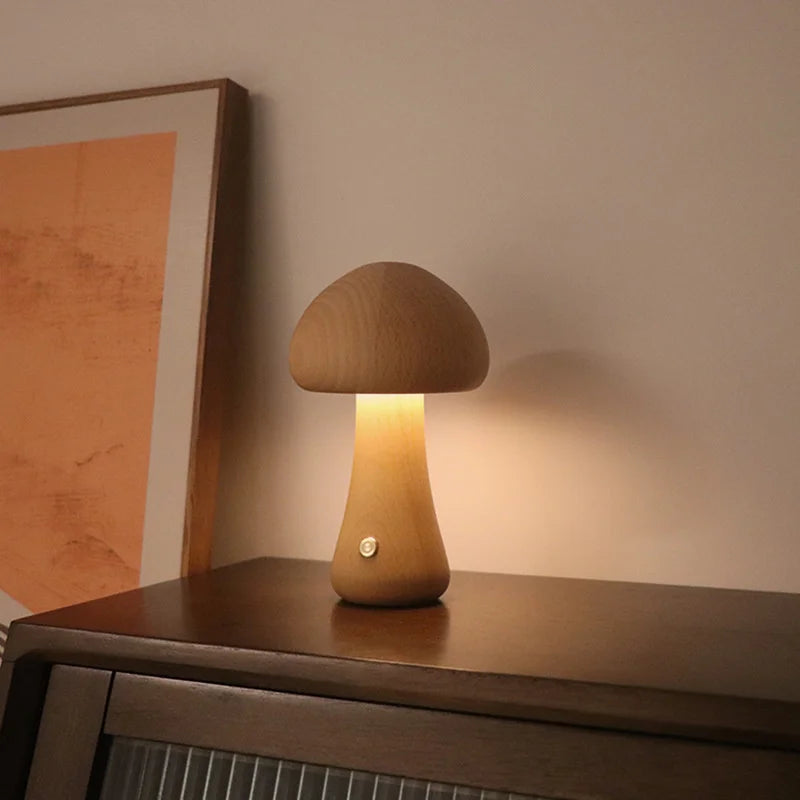 Wooden Mushroom Night Light β Soft Glow Bedside Lamp with Natural Style