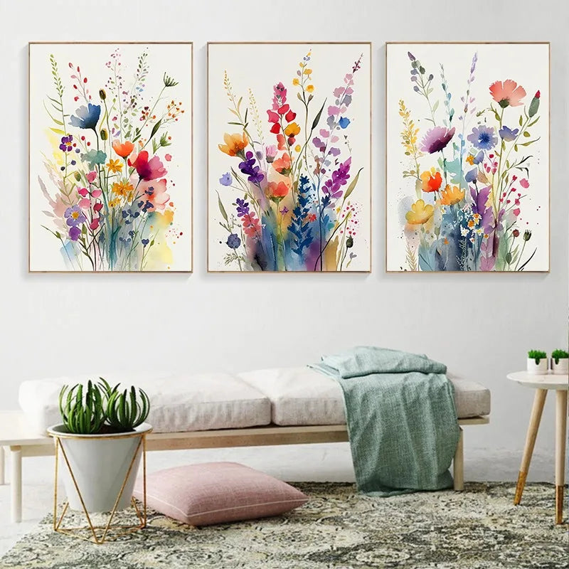 Whimsical Wildflowers Canvas Wall Art – 3-Piece Print Set