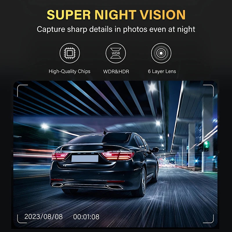 Full Coverage Dash Cam System โ Triple Camera, Night Mode, Parking Monitor & WiFi