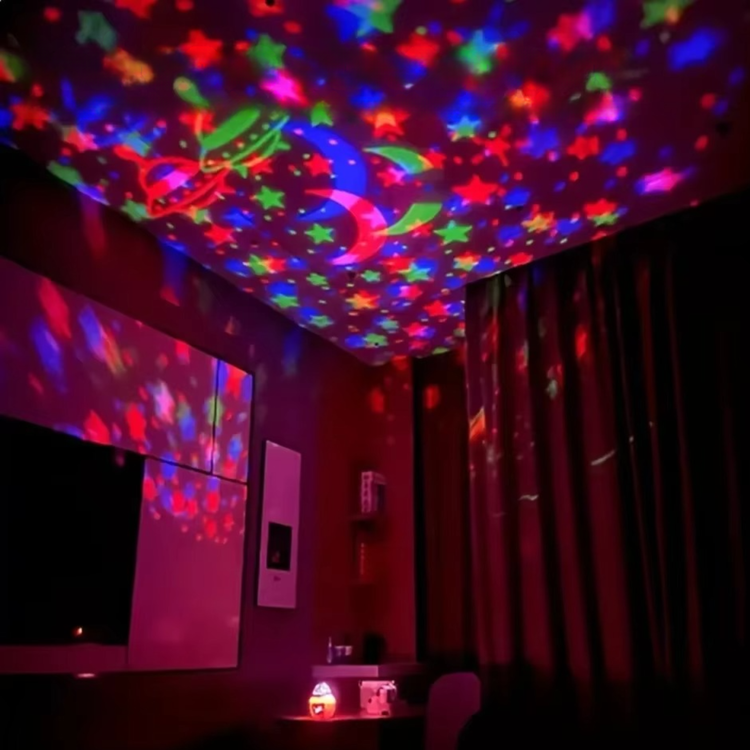 Space and stars projected onto the ceiling by a projector lamp
