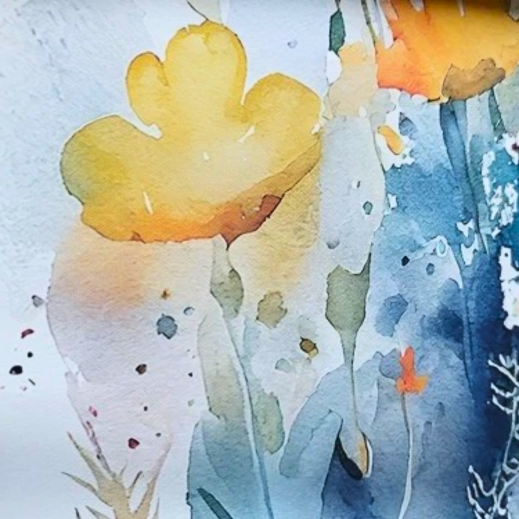 Watercolour painting artwork of flowers in colourful floral design