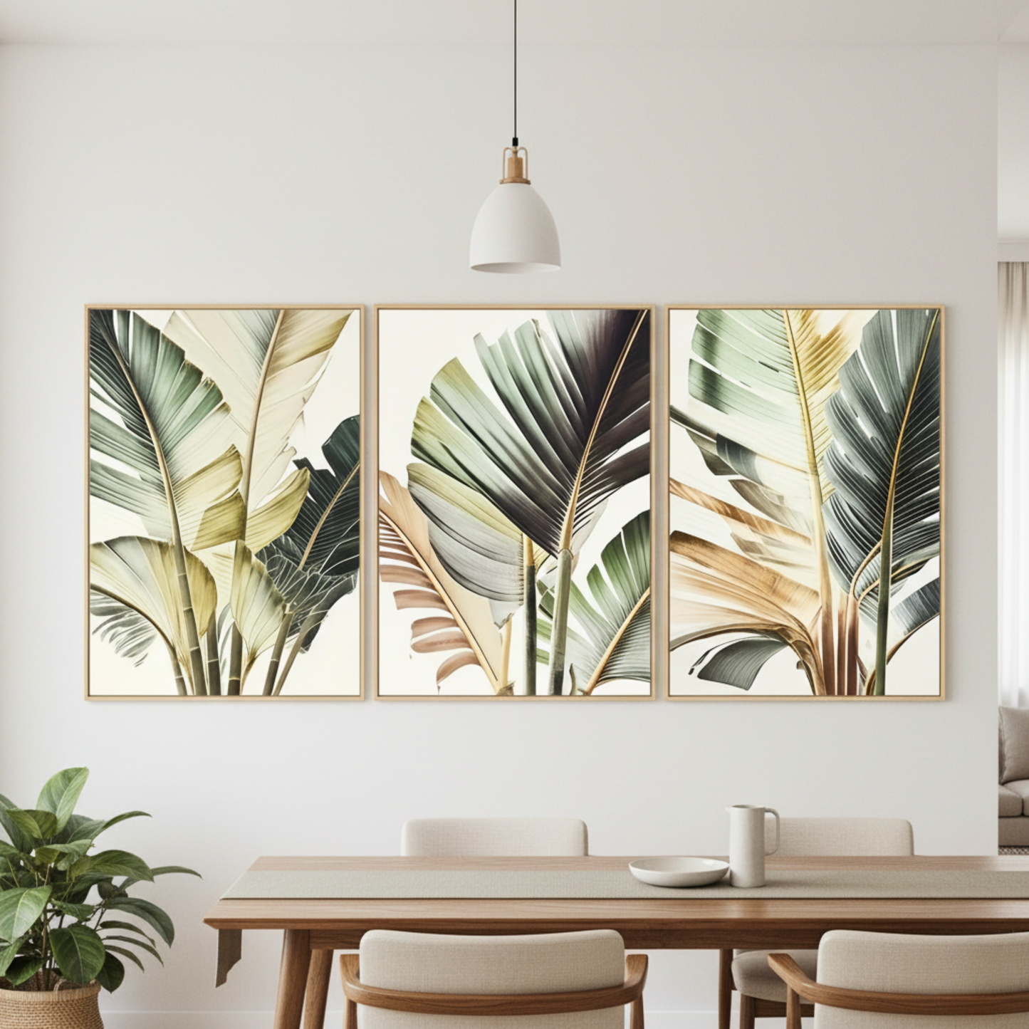 Tropical Palm Leaf Canvas Wall Art – Modern 3-Piece Botanical Print Set