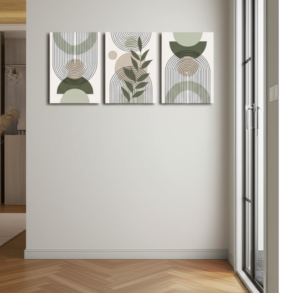 Sage Green Boho Abstract Trio – Stylish Canvas Prints for Contemporary Home Decor