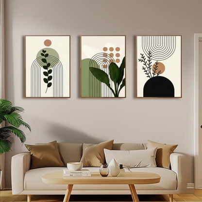 Three-Piece Botanical Canvas Set – Earthy Green Tones to Refresh Your Home
