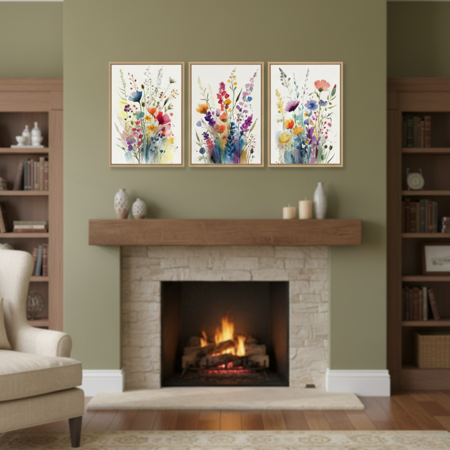 Whimsical Wildflowers Canvas Wall Art – 3-Piece Print Set