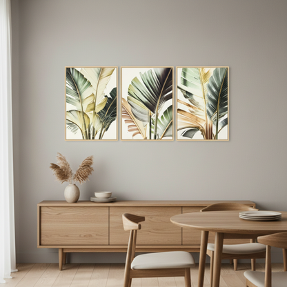 Tropical Palm Leaf Canvas Wall Art – Modern 3-Piece Botanical Print Set