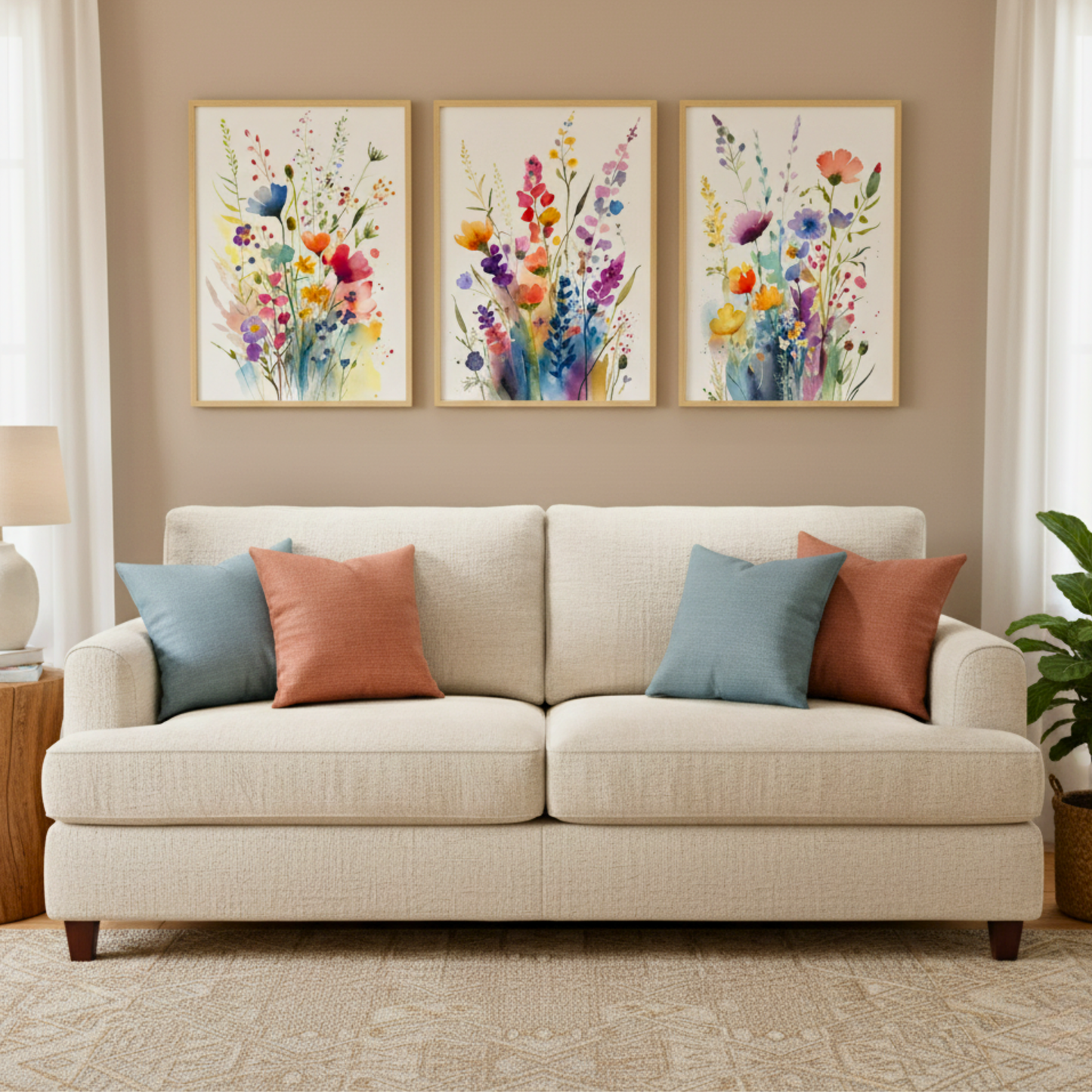 Whimsical Wildflowers Canvas Wall Art – 3-Piece Print Set