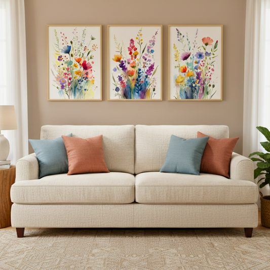 Whimsical Wildflowers Canvas Wall Art – 3-Piece Print Set