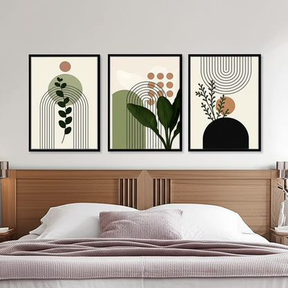 Three-Piece Botanical Canvas Set – Earthy Green Tones to Refresh Your Home