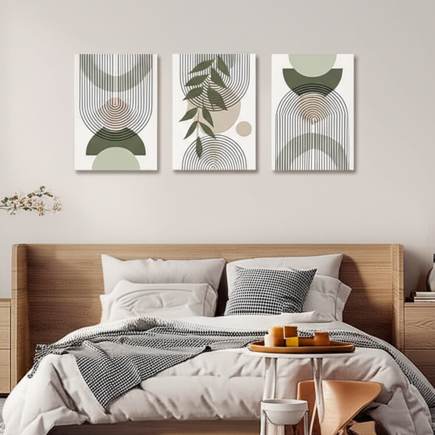 Sage Green Boho Abstract Trio – Stylish Canvas Prints for Contemporary Home Decor