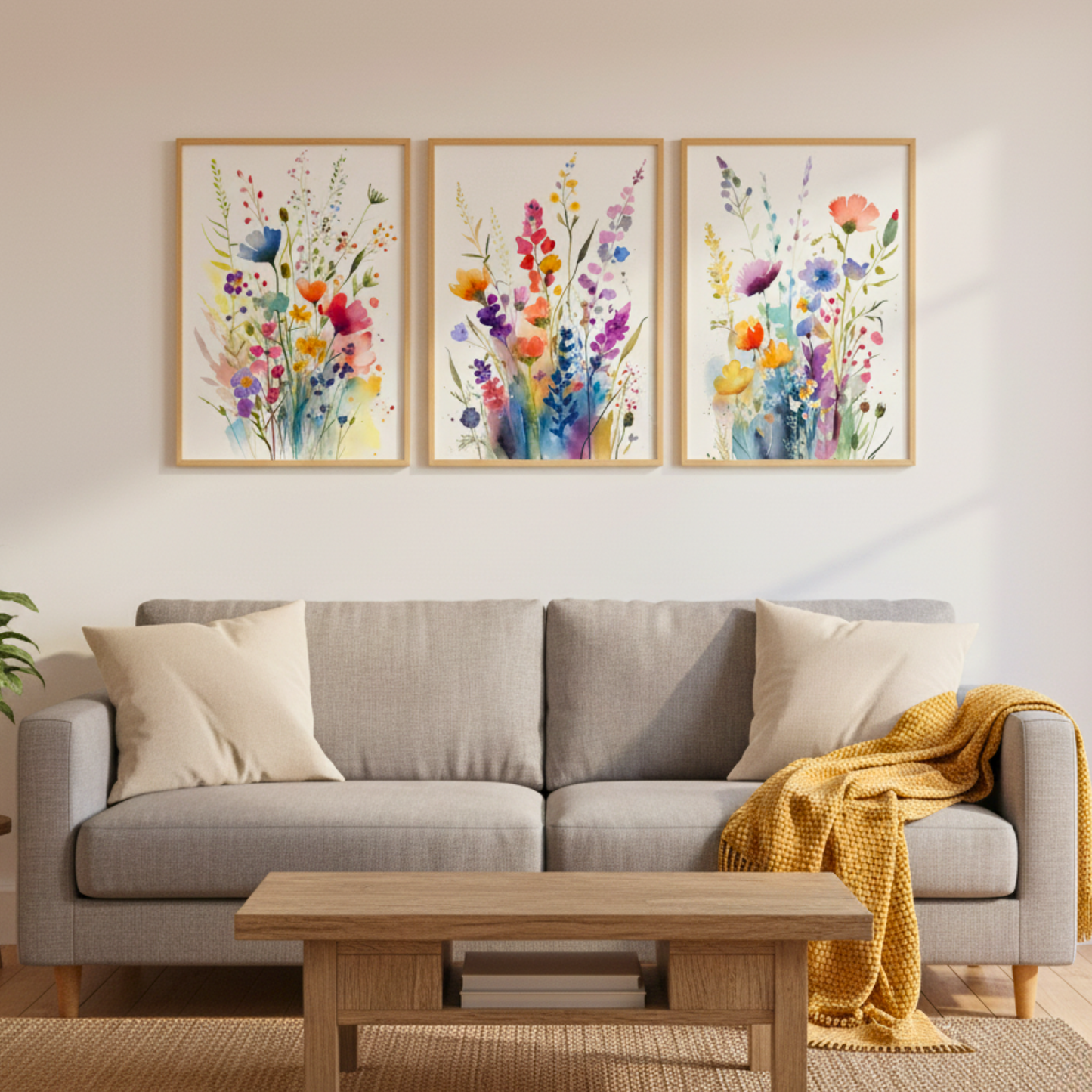 Whimsical Wildflowers Canvas Wall Art – 3-Piece Print Set