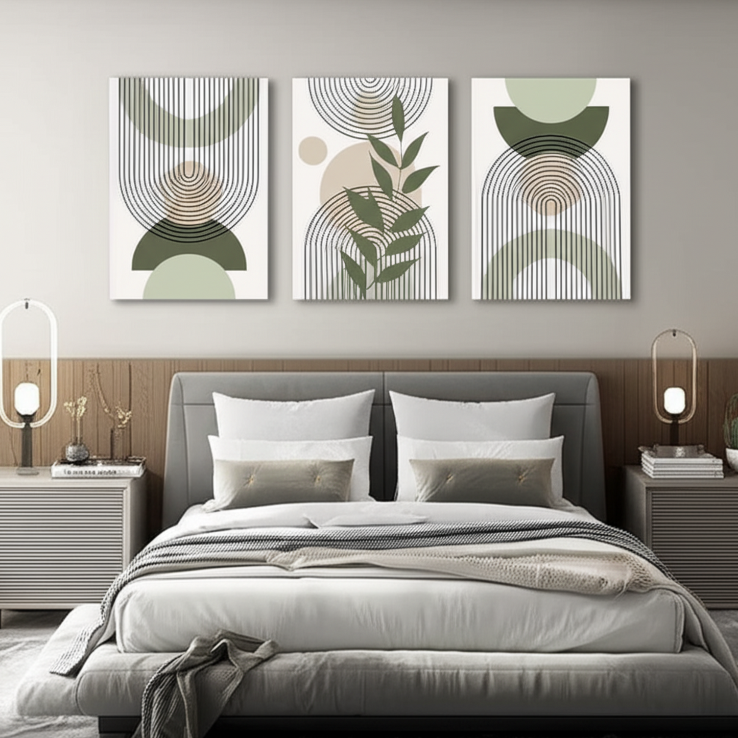 Sage Green Boho Abstract Trio – Stylish Canvas Prints for Contemporary Home Decor