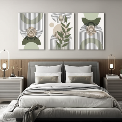 Sage Green Boho Abstract Trio – Stylish Canvas Prints for Contemporary Home Decor