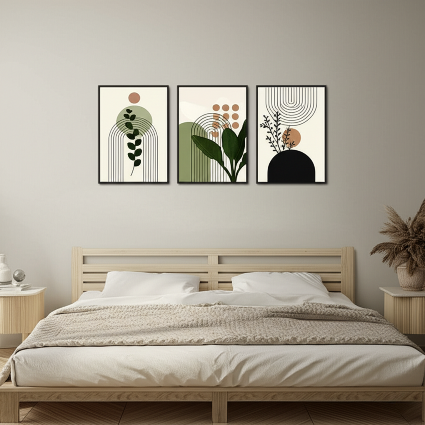 Three-Piece Botanical Canvas Set – Earthy Green Tones to Refresh Your Home
