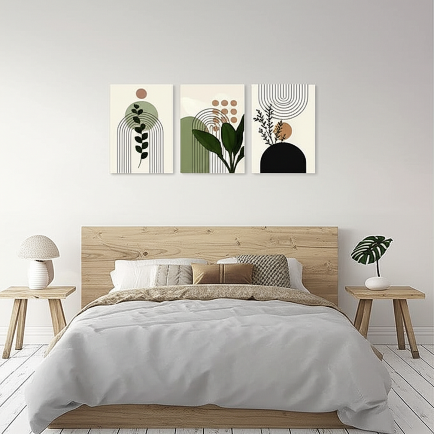 Three-Piece Botanical Canvas Set – Earthy Green Tones to Refresh Your Home