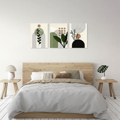 Three-Piece Botanical Canvas Set – Earthy Green Tones to Refresh Your Home