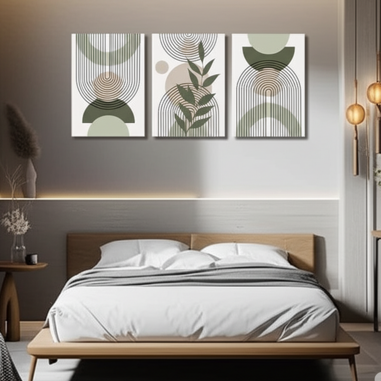 Sage Green Boho Abstract Trio – Stylish Canvas Prints for Contemporary Home Decor