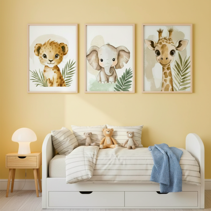 Playful Safari Friends - 3 Piece Wall Art