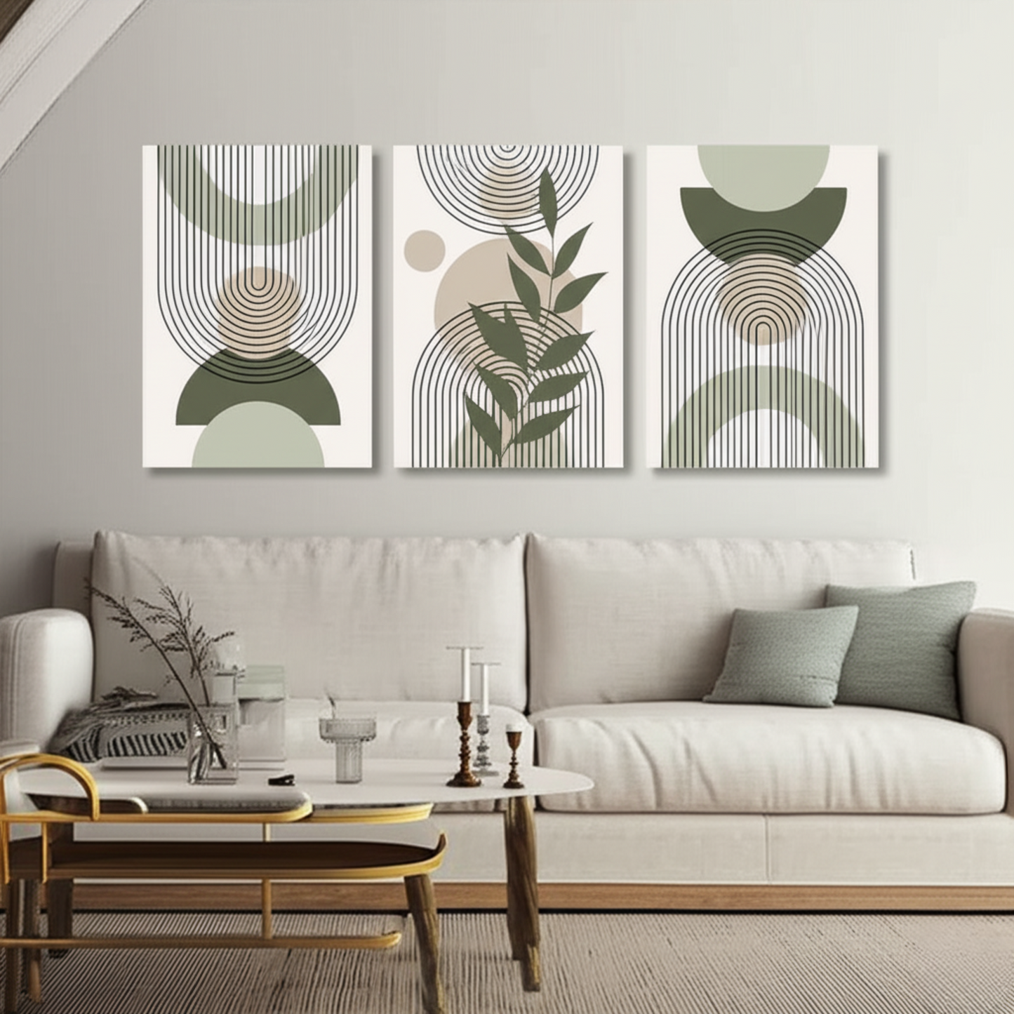 Sage Green Boho Abstract Trio – Stylish Canvas Prints for Contemporary Home Decor