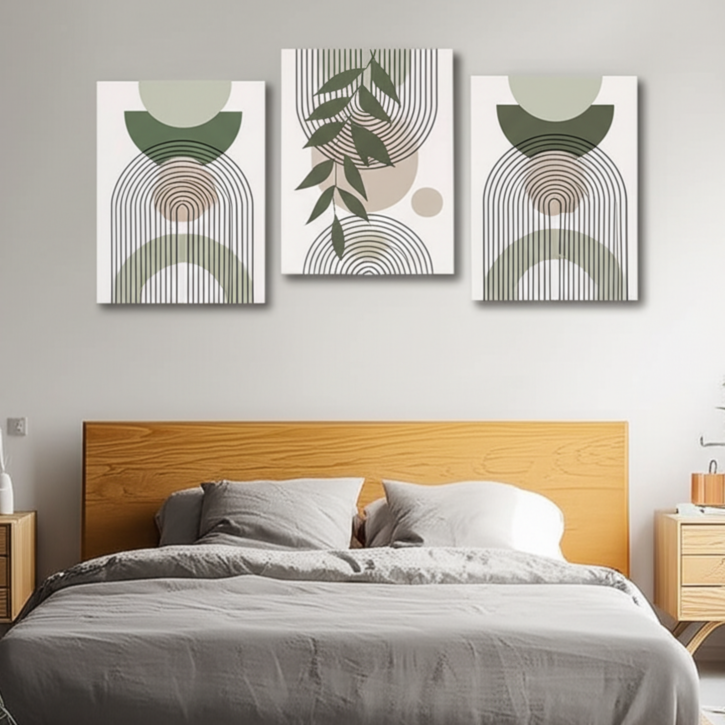 Sage Green Boho Abstract Trio – Stylish Canvas Prints for Contemporary Home Decor