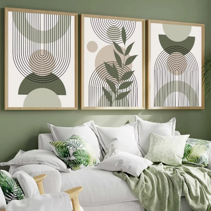 Sage Green Boho Abstract Trio – Stylish Canvas Prints for Contemporary Home Decor