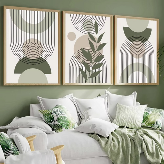 Sage Green Boho Abstract Trio – Stylish Canvas Prints for Contemporary Home Decor
