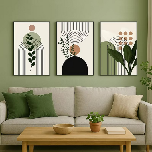 Three-Piece Botanical Canvas Set – Earthy Green Tones to Refresh Your Home