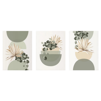 Pastel Botanical Wall Art Set – Light Green & Tan Leaf Trio for Calm Interiors - 3 Canvas Set