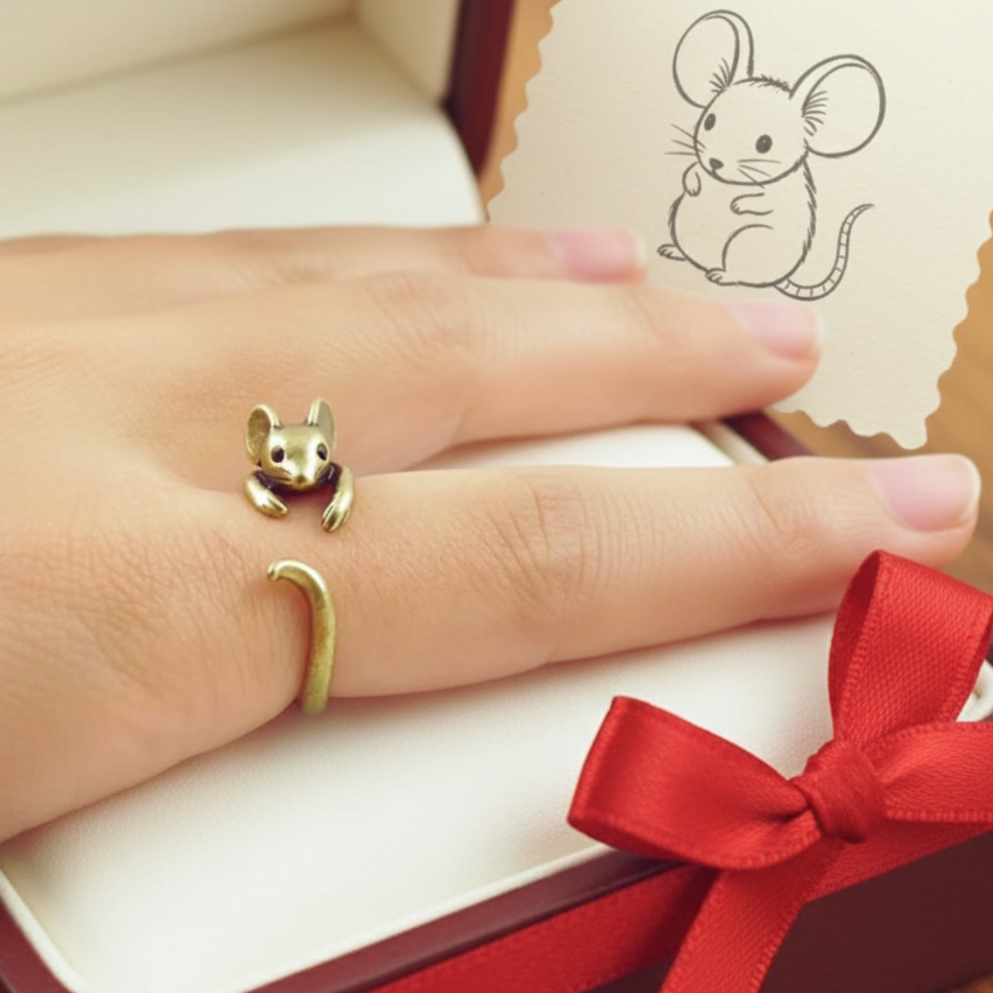 Adjustable Mouse Ring in Antique Silver or Gold