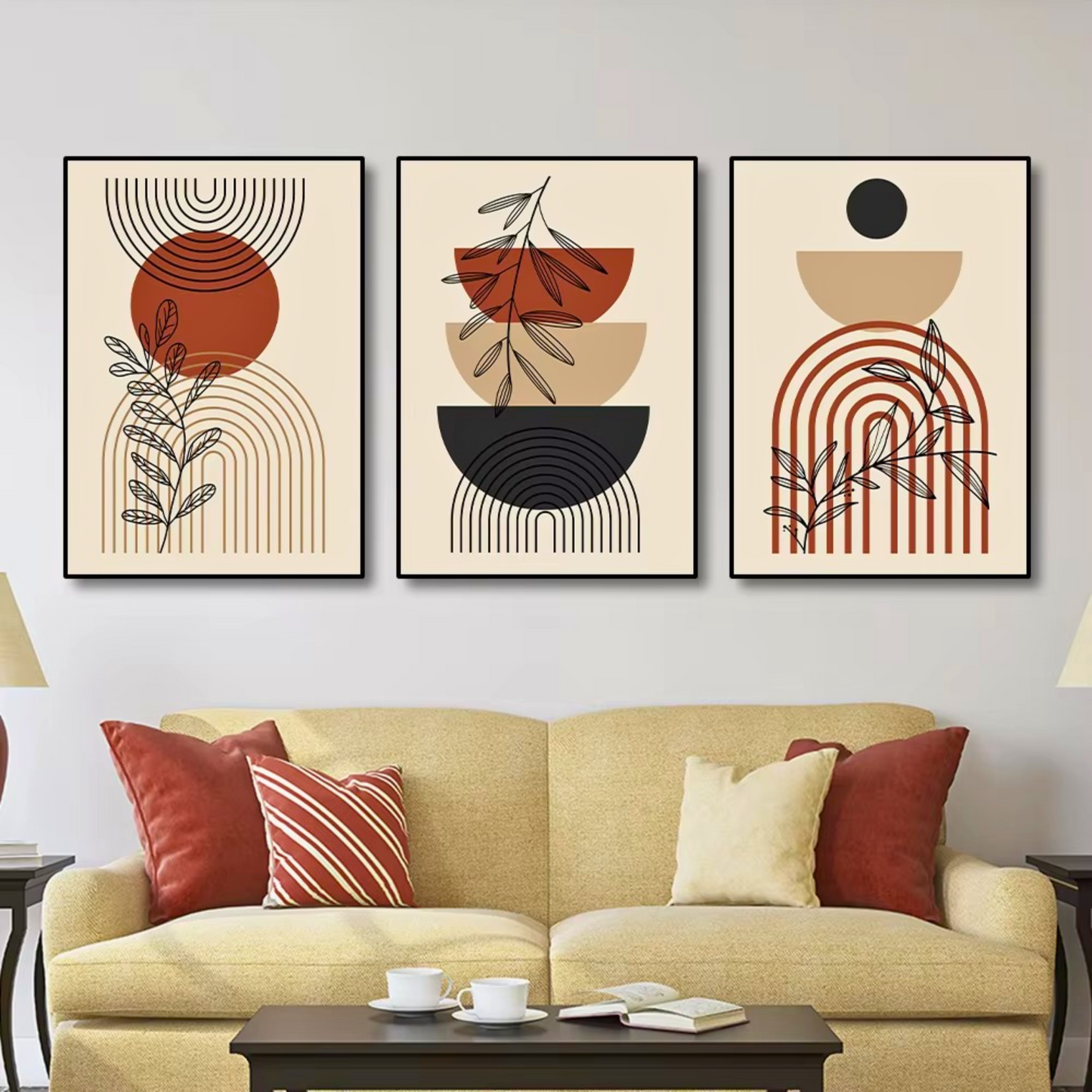 Modern Boho Wall Decor Set – Mid Century Style Canvas Prints in Warm Earth Tones