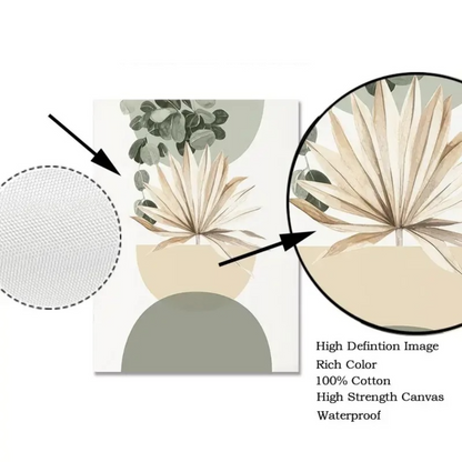 Pastel Botanical Wall Art Set – Light Green & Tan Leaf Trio for Calm Interiors - 3 Canvas Set