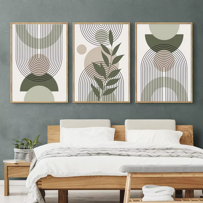 Sage Green Boho Abstract Trio – Stylish Canvas Prints for Contemporary Home Decor